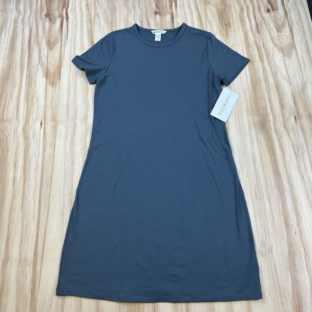 Athleta Women's NEW Essential Tee Dress Rob T Shirt Supima Cotton Blue Small